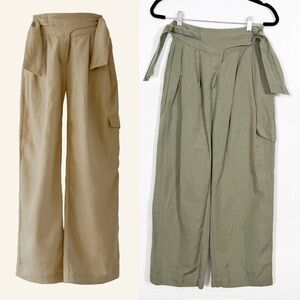 Alix Of Bohemia Wrap Front D-Ring Closure Cargo Olive Green Linen Pants